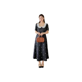 DAMABAIFENBAI Short Sleeved Dress For A Curvy Figure Women's Black