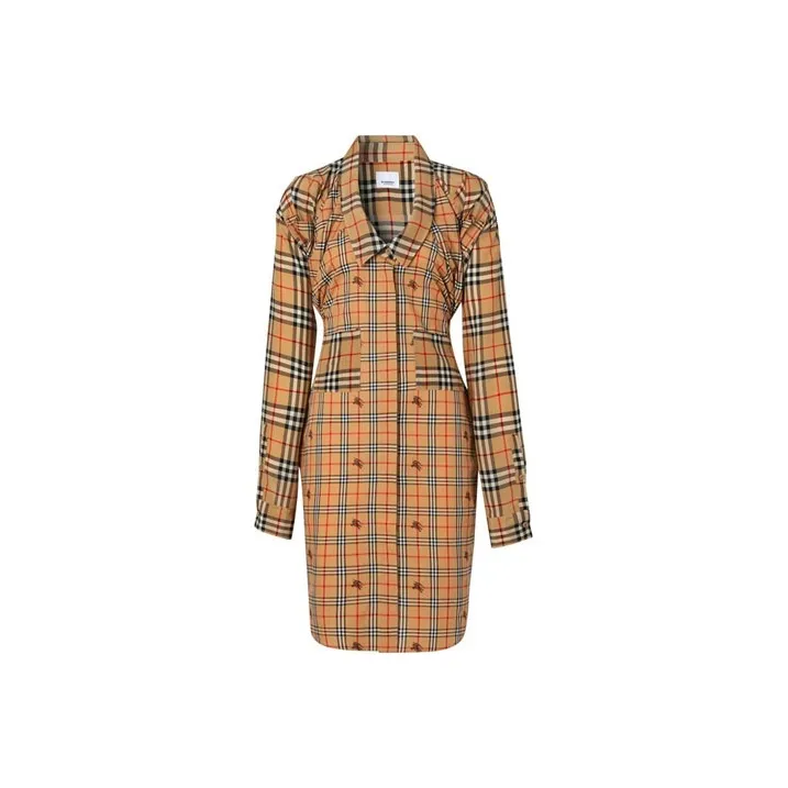 Burberry Long-Sleeved Dresses Women's Khaki-0
