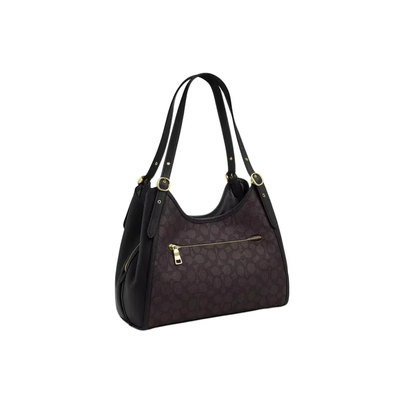 COACH Coated Canvas Shoulder Bag Regular Women's Walnut & Black-1