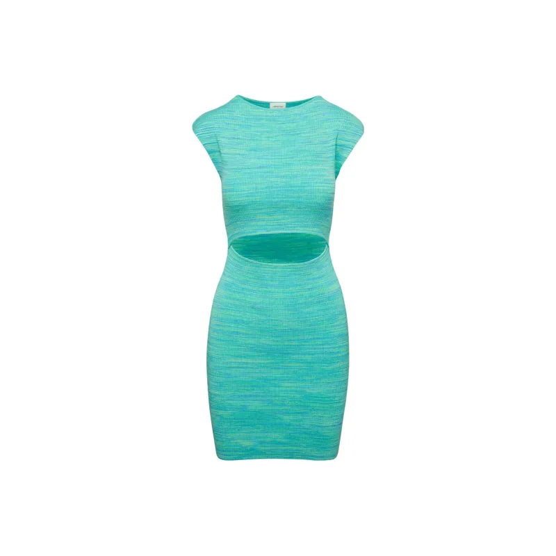 ARITZIA Wilfred Free Cut-Out Knit Mini Dress Short-Sleeved Dresses Women's Space Dye Aqua Teal/Cyan-0