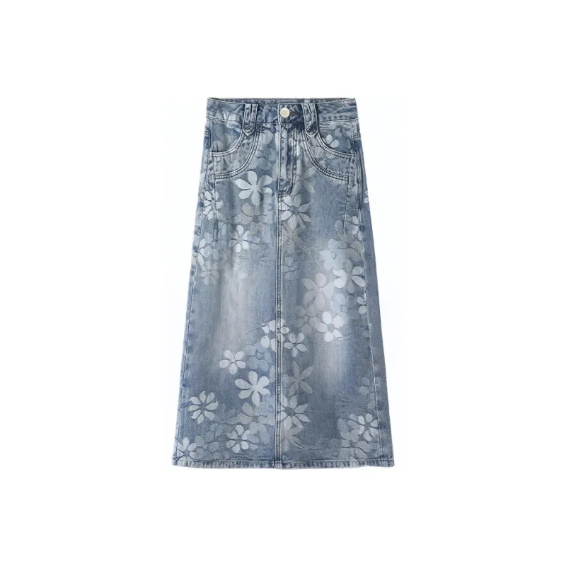 HIPPIEMISS Denim Long Skirts Women's Blue-0