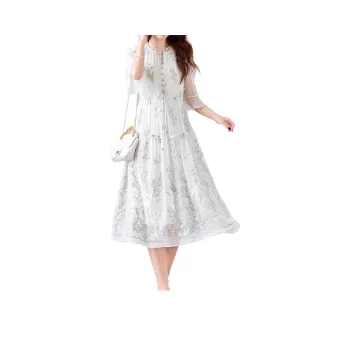 Yi Mengyuan Lace Up Silk Long Sleeved Dress Women's Green