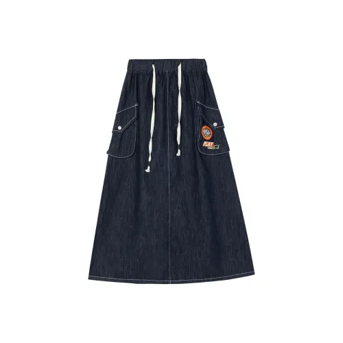 B.Duck Denim Long Skirts Women's Dark Blue