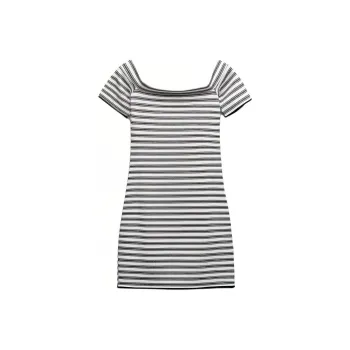 ZARA Short-Sleeved Dresses Women's Black White Stripes