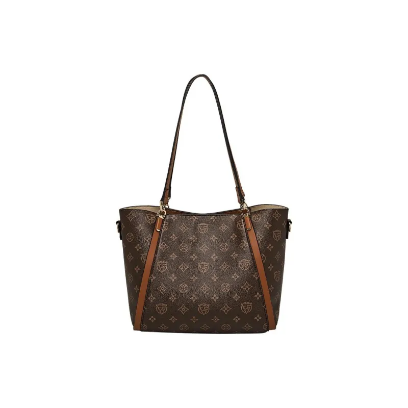 Old Man's Head Synthetic Leather Tote Bag, Shoulder Bag Women's Coffee/Khaki-5