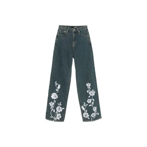 Rotate Rose Printed Straight Leg Jeans