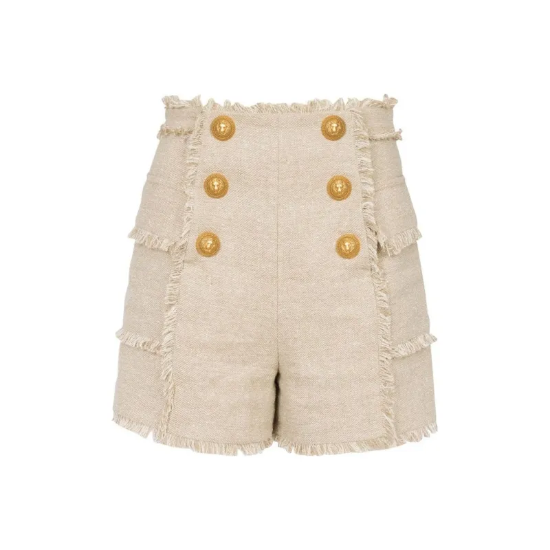 BALMAIN High-waisted Tweed Shorts-0
