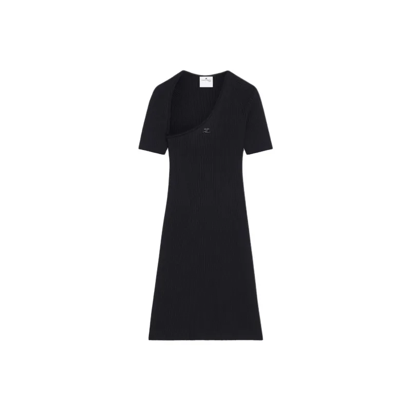 COURREGES Mini Slash Rib Knit Flared Dress-0