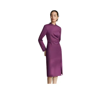 BBLLUUEE Long Sleeved Dress Women's Purple Bamboo