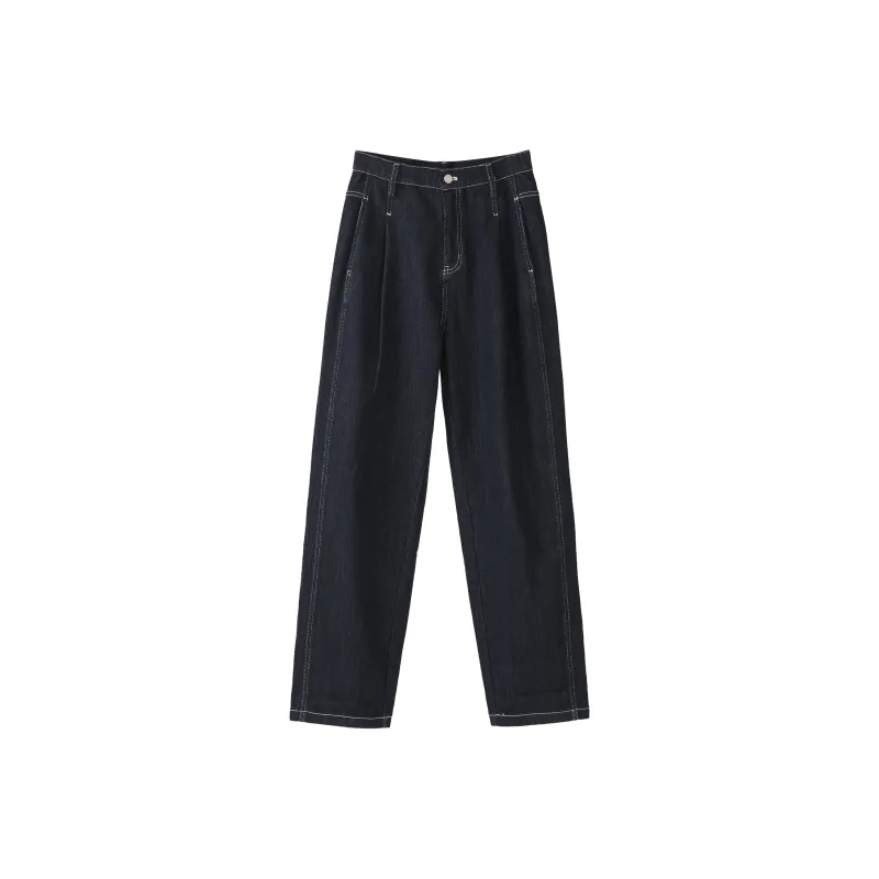 Fstudio Fall And Winter Slimming Straight Fit Casual Jeans Women's Navy Blue-0