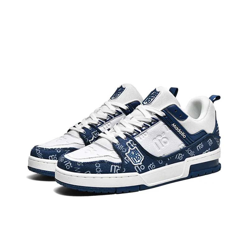 MADALLO Slip Resistant, Abrasion Resistant, Lightweight, Height Increasing Low Top Skateboard Shoes Unisex White Blue-1