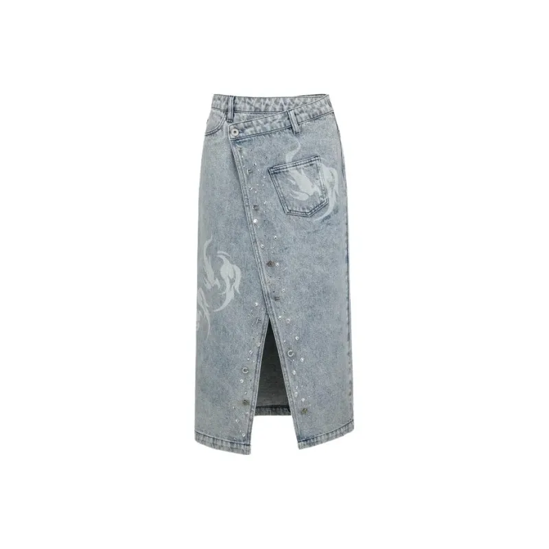 Feng Chen Wang Denim Long Skirts Women's Blue-0