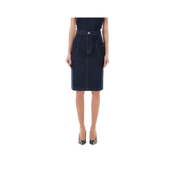 Alaia High Rise Denim Pencil Skirt
