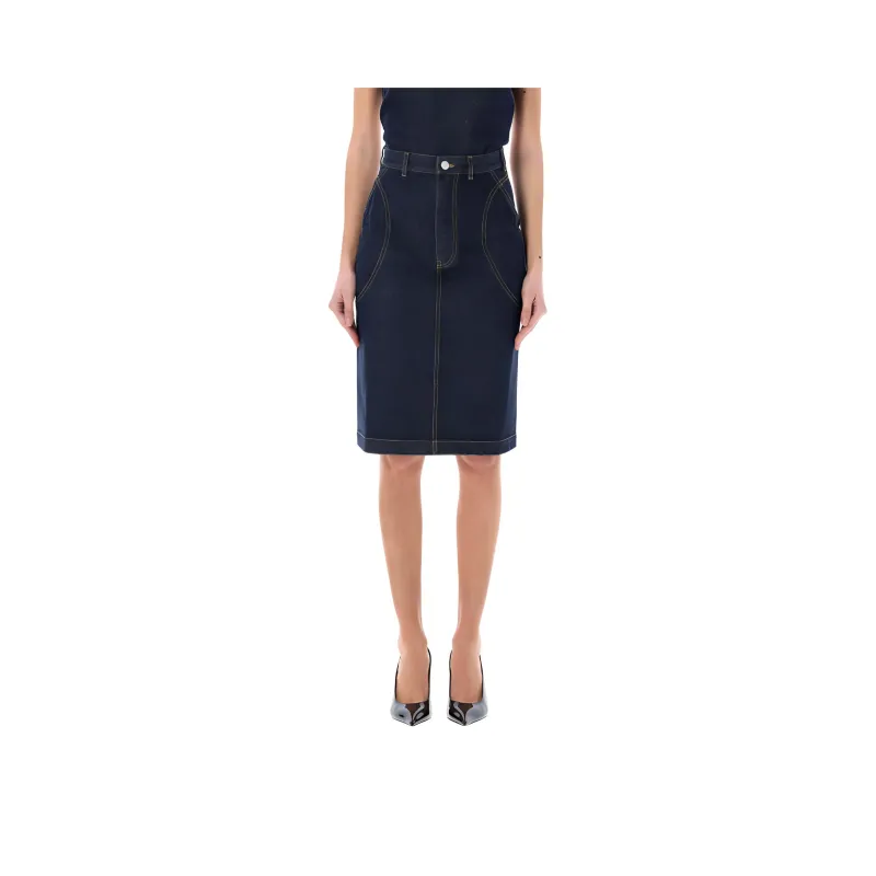 Alaia High Rise Denim Pencil Skirt-0