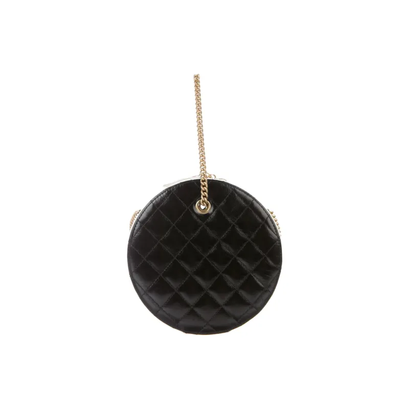 CHANEL Calfskin With Cotton Trim Round Bag, Crossbody Bag, Shoulder Bag Women's Black/White-4