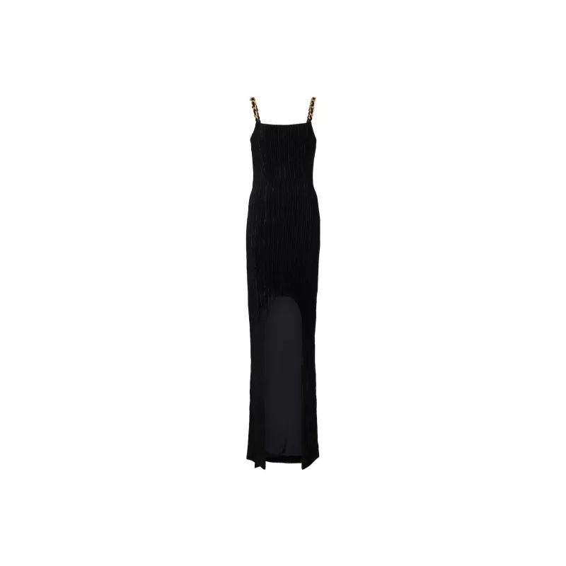 BALMAIN Chain Strap Velvet Maxi Dress-0