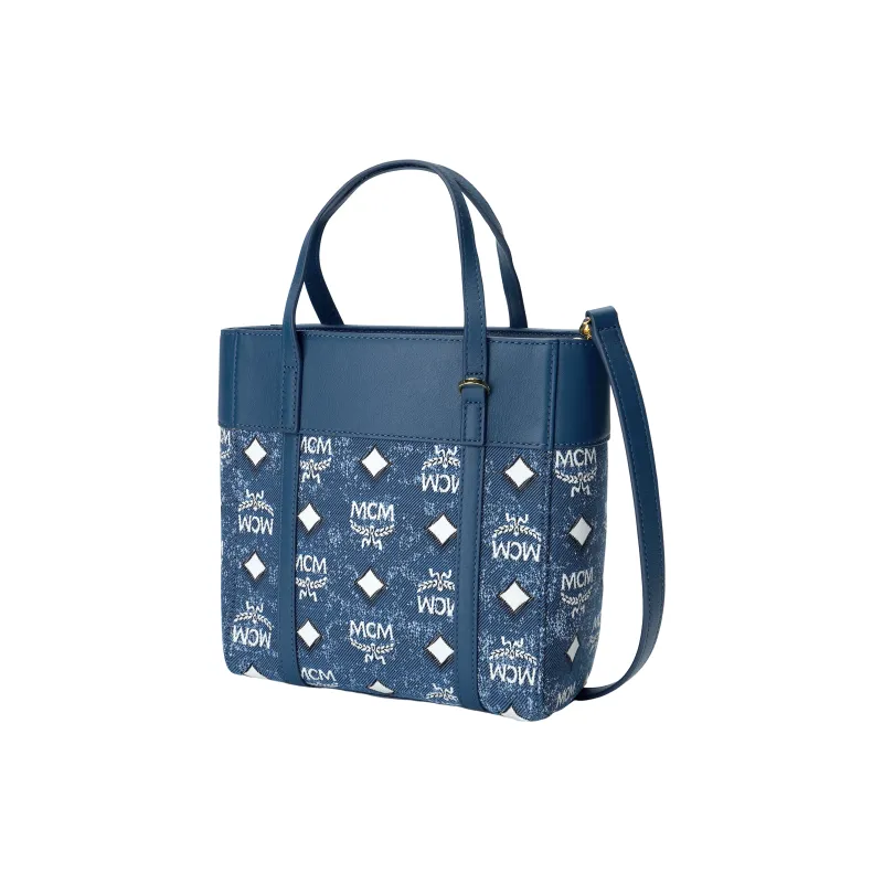 MCM Nappa Leather Trim Tote Bag, Shopping Bag, Shoulder Bag, Crossbody Bag, Handbag Mini Women's Blue-1