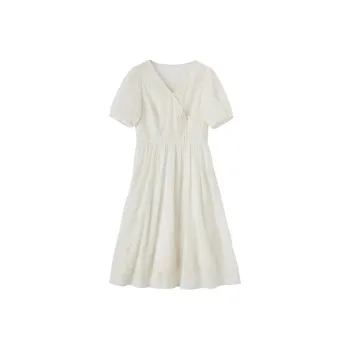XIANGYING Short Sleeved Dresses Women's Beige