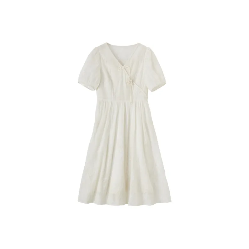XIANGYING Short Sleeved Dresses Women's Beige-0