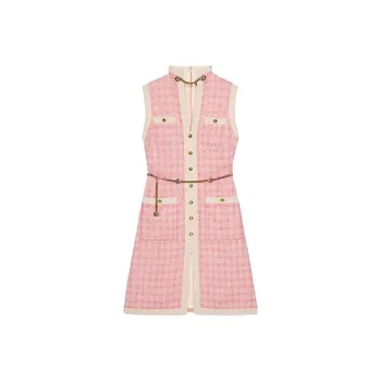 GUCCI Short Tweed Dress With Chain Belt