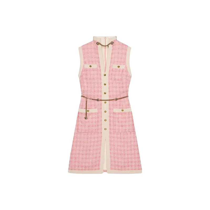 GUCCI Short Tweed Dress With Chain Belt-0