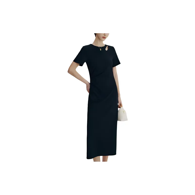 Famanxuan Short Sleeved Dresses Women's Rose Black-0