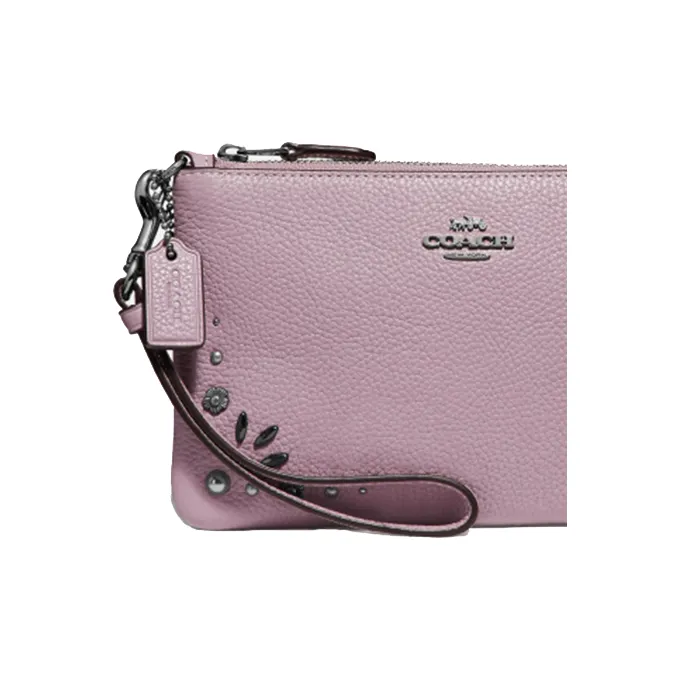 COACH Wristlet Leather Wrist Bag Clutch Trumpets Women's Ice Purple-3