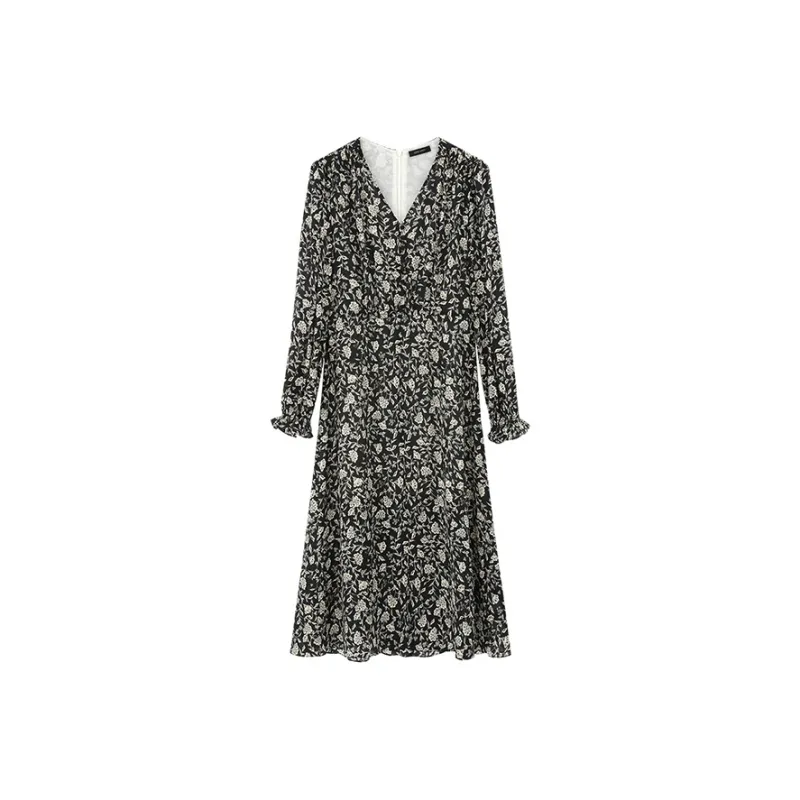 NINE WEST Long-Sleeved Dresses Women's Black Beige-0