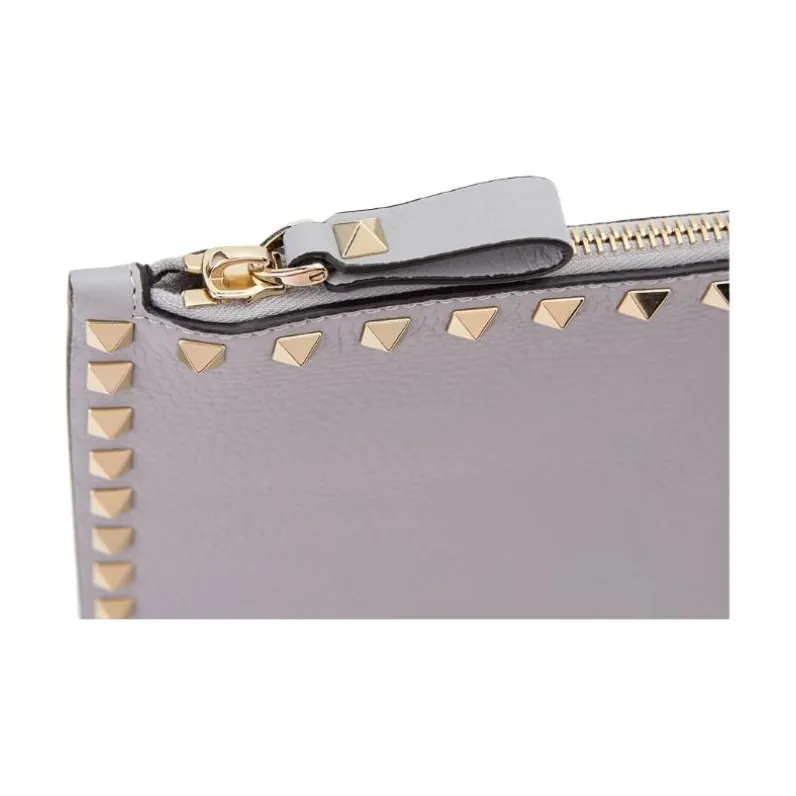 Valentino Rockstud Cow Leather Clutch Women's Gray-6