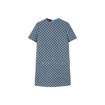 GUCCI Embroidered Tweed Zip Up Dress