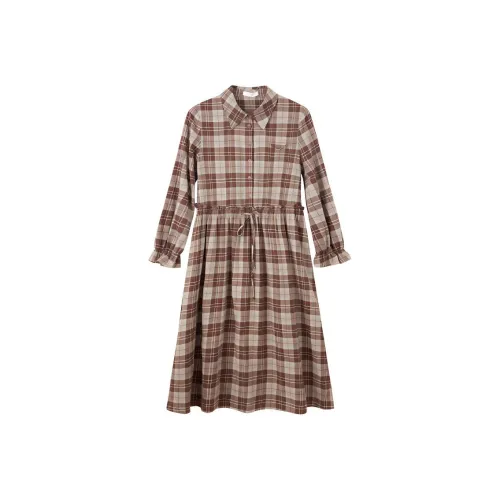 Fragment Long Sleeved Dress Women's Dark Coffee