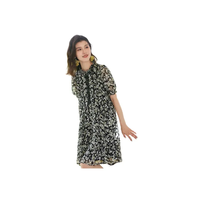 VILAN Short Sleeved Dresses Women's Black Floral-0