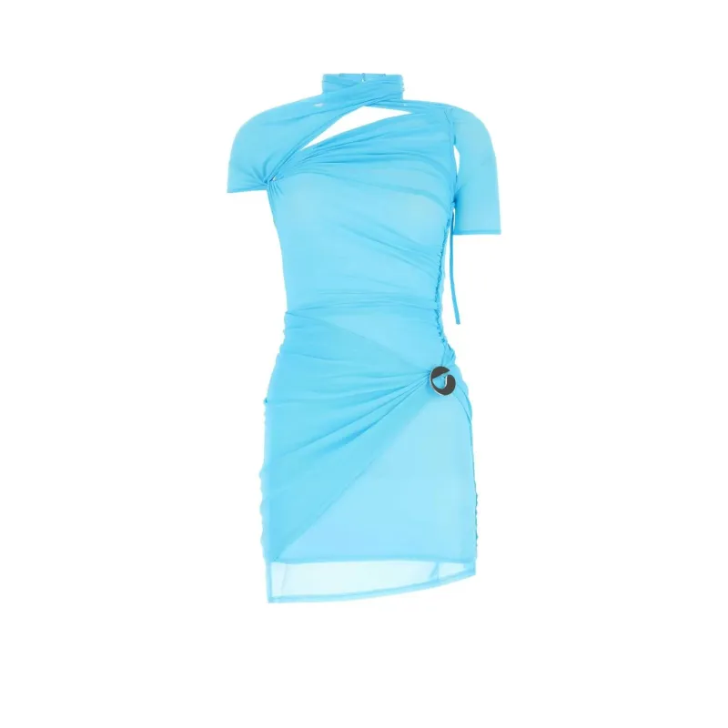 COPERNI Asymmetric Draped Mesh Dress 'Azur'-0