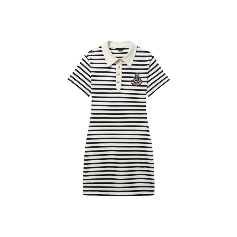 LOUISY AO Short Sleeved Dresses Women's Blue White Stripes-0