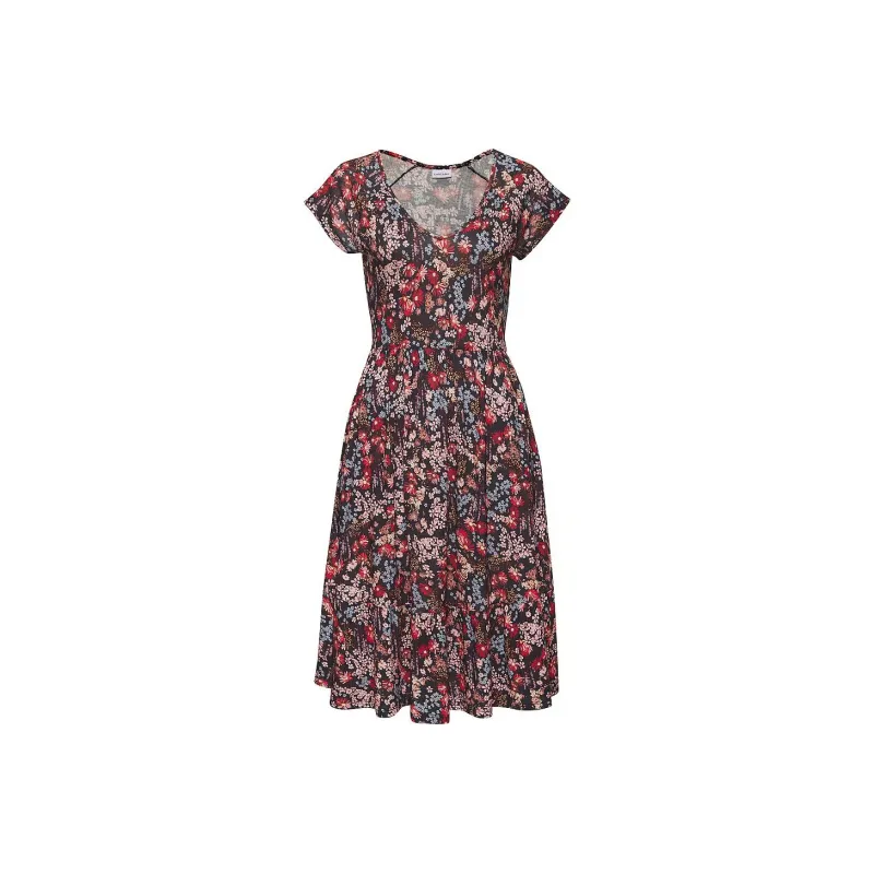 Victoria's Secret LASCANA Cap Sleeve V-Neck Mini Dress / Floral Short-Sleeved Dresses Women's Red-0