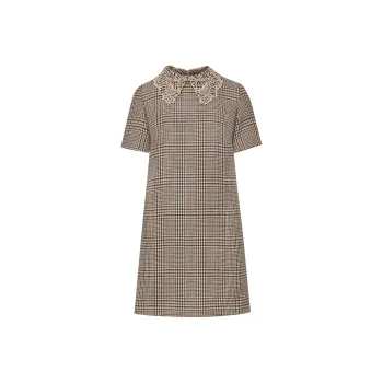 Oscar De La Renta Peony Guipure-collar Plaid Shift Dress