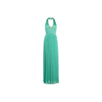 BALMAIN Embellished Pleated Halterneck Gown