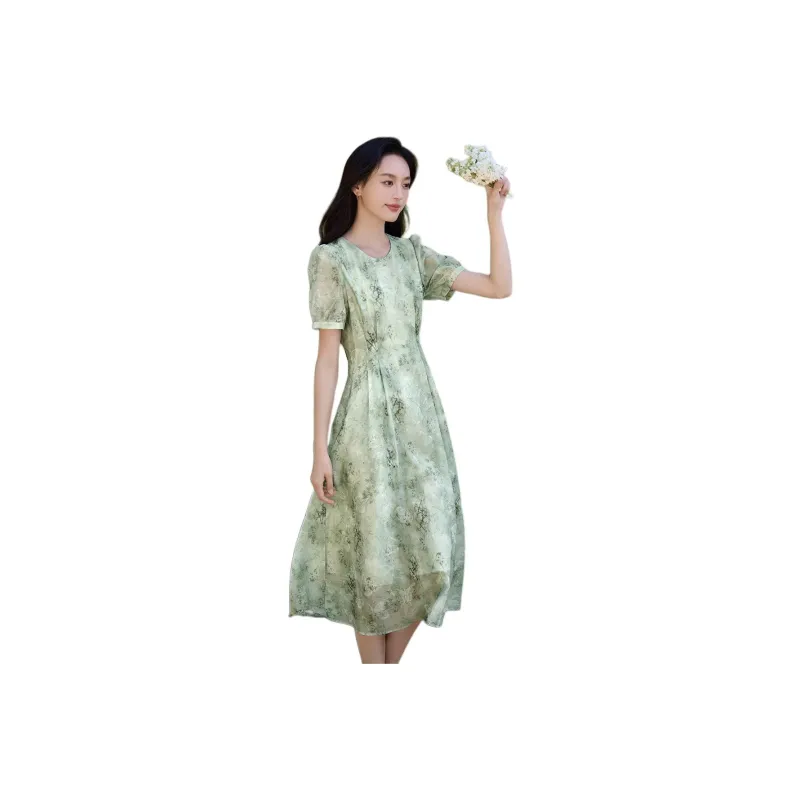 Mo Han Yi Mei Short Sleeved Dresses Women's Green-0