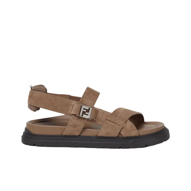 FENDI FF One Strap Sandals Men's Brown-1