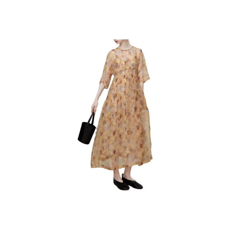 PURE TEA Long-Sleeved Dresses Women's Amber Yellow-0