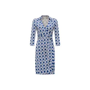 DVF Diane Von Furstenberg SS24 Long-Sleeved Dresses Women's Starry Night Blue Vintage Rattan