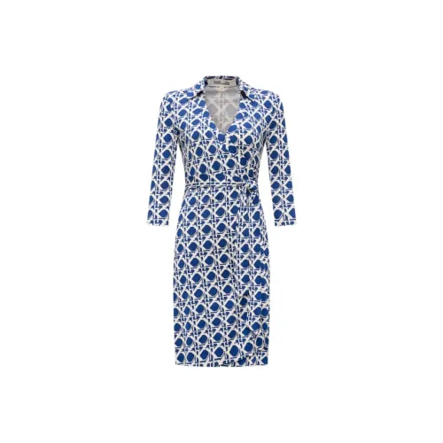 DVF 스타리 나이트 블루 빈티지 라탄 여성 긴팔 원피스