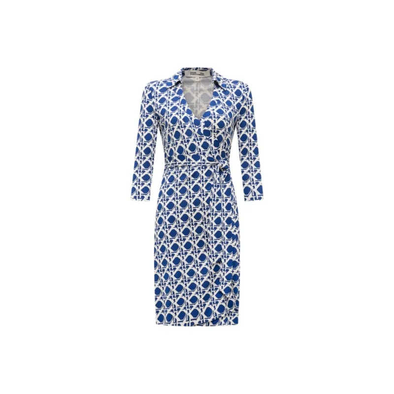 DVF Diane Von Furstenberg SS24 Long-Sleeved Dresses Women's Starry Night Blue Vintage Rattan-0