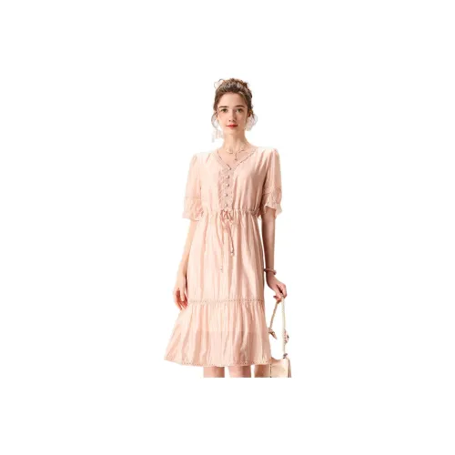 FENHONGMALI Short-Sleeved Dresses Women's Pink