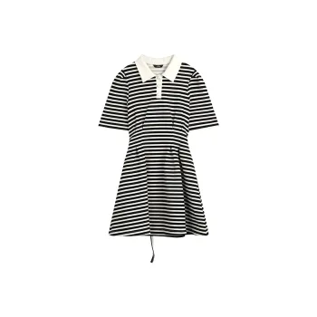 ELF SACK Flower Fairy Series Short Sleeved Dresses Women's Active Black With White Stripes