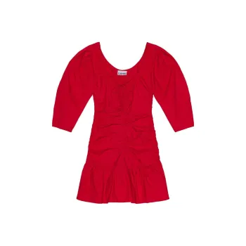 GANNI Gathered Poplin Minidress