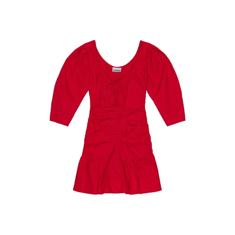 GANNI Gathered Poplin Minidress-0