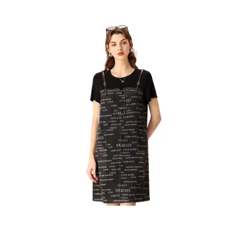 FENHONGMALI Short-Sleeved Dresses Women's Black