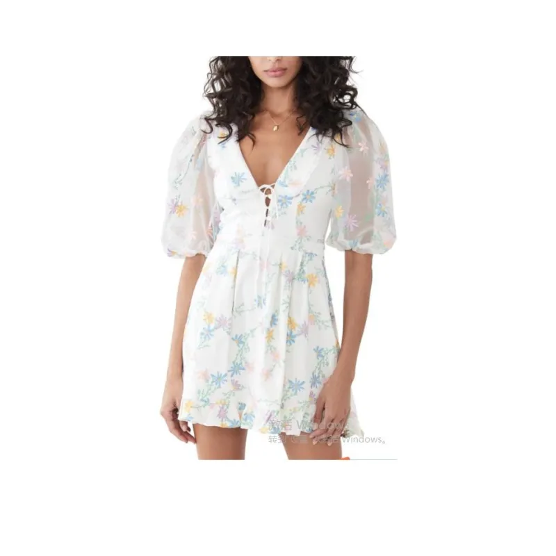 FOR LOVE & LEMONS Majorie Mini Dress Short Sleeved Dresses Women's Ivory-0