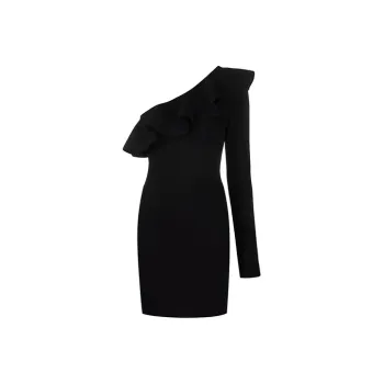 PHILOSOPHY DI LORENZO SERAFINI SS22 Asymmetrical Shoulder Dress Women's Black